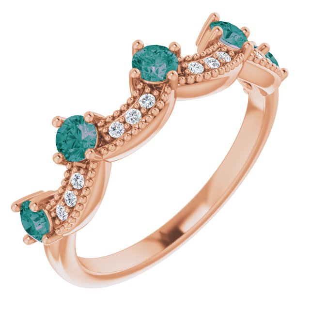 14K Rose Lab-Grown Alexandrite & .05 Natural Diamond Crown Ring