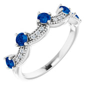 14K White Lab-Grown Blue Sapphire & .05 Natural Diamond Crown Ring