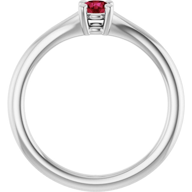 14K White Lab-Grown Ruby Youth Solitaire Ring
