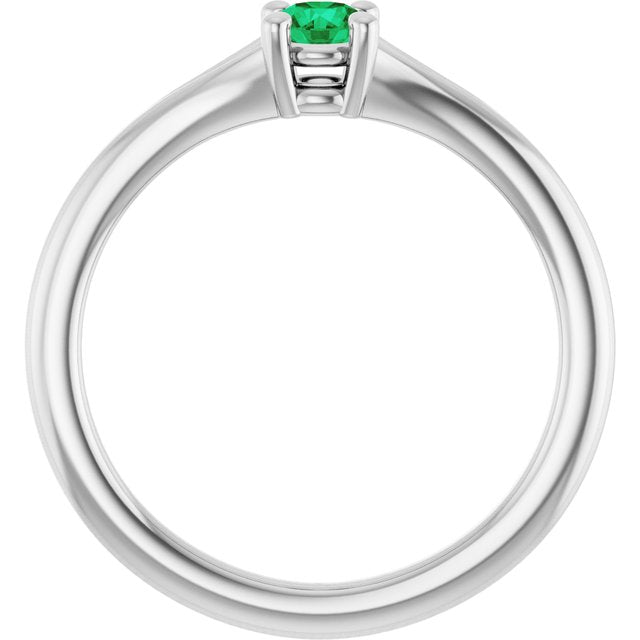 Sterling Silver Lab-Grown Emerald Youth Solitaire Ring
