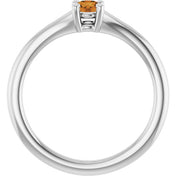 14K White Natural Citrine Youth Solitaire Ring