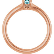 14K Rose Natural Blue Zircon Youth Solitaire Ring