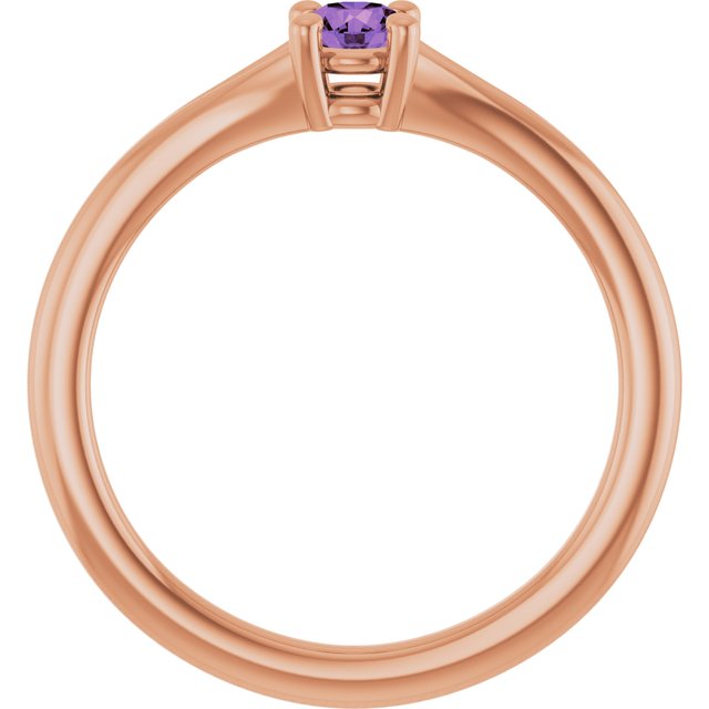 14K Rose Natural Amethyst Youth Solitaire Ring