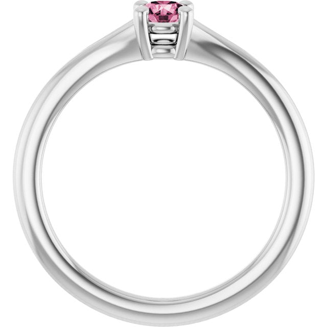 14K White Natural Pink Tourmaline Youth Solitaire Ring