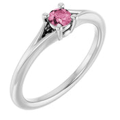 14K White Natural Pink Tourmaline Youth Solitaire Ring