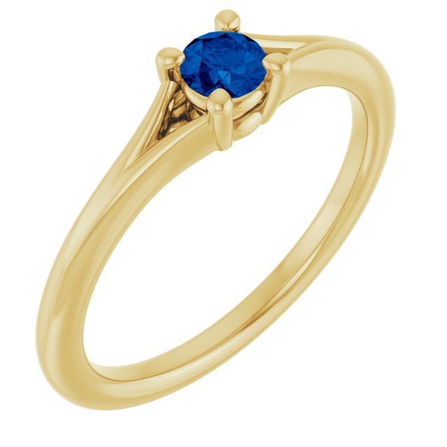 14K Yellow Natural Blue Sapphire Youth Solitaire Ring