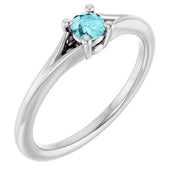 14K White Natural Blue Zircon Youth Solitaire Ring
