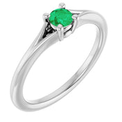 14K White Natural Emerald Youth Solitaire Ring