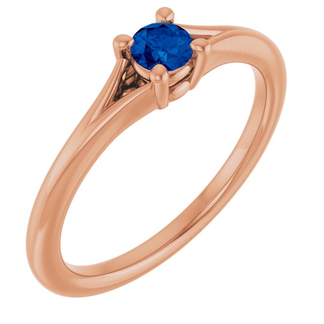 14K Rose Lab-Grown Blue Sapphire Youth Solitaire Ring