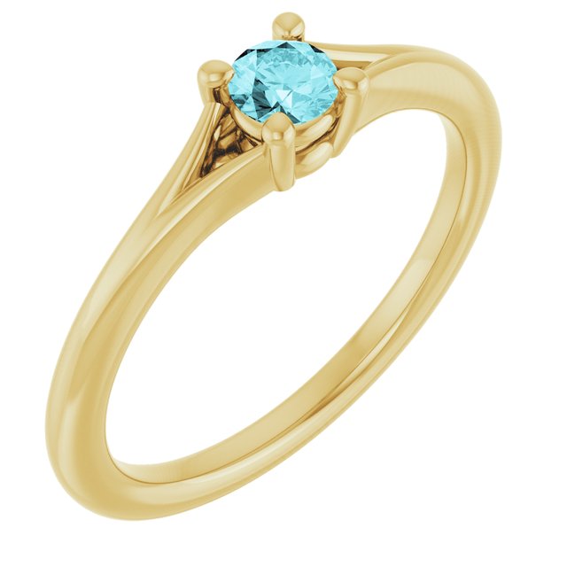 14K Yellow Natural Blue Zircon Youth Solitaire Ring