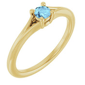 14K Yellow Natural Aquamarine Youth Solitaire Ring
