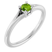 14K White Natural Peridot Youth Solitaire Ring
