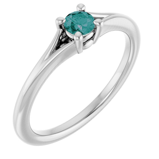 14K White Lab-Grown Alexandrite Youth Solitaire Ring