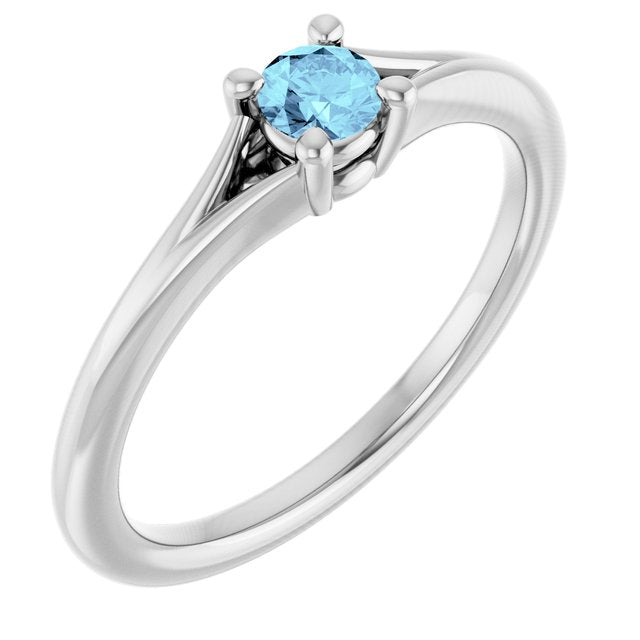 Platinum Natural Aquamarine Youth Solitaire Ring