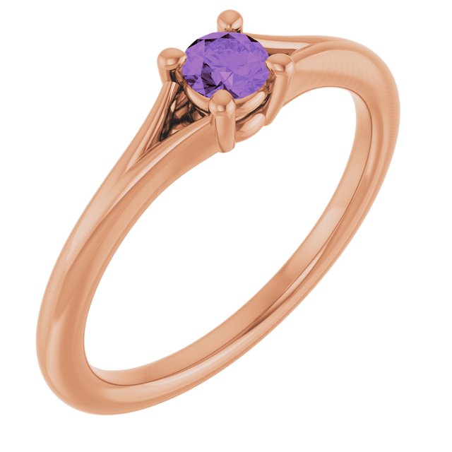 14K Rose Natural Amethyst Youth Solitaire Ring