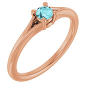 14K Rose Natural Blue Zircon Youth Solitaire Ring