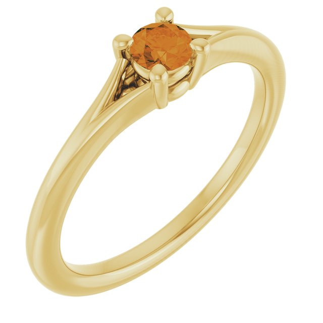 14K Yellow Natural Citrine Youth Solitaire Ring
