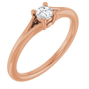 14K Rose Natural White Sapphire Youth Solitaire Ring