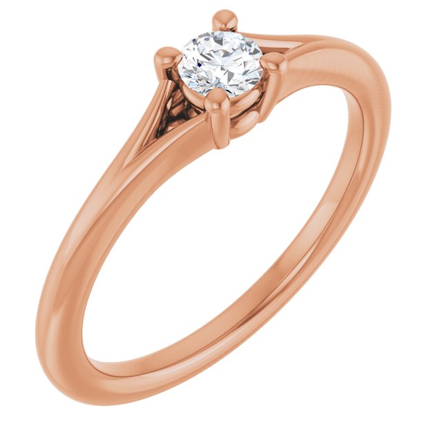 14K Rose Natural White Sapphire Youth Solitaire Ring