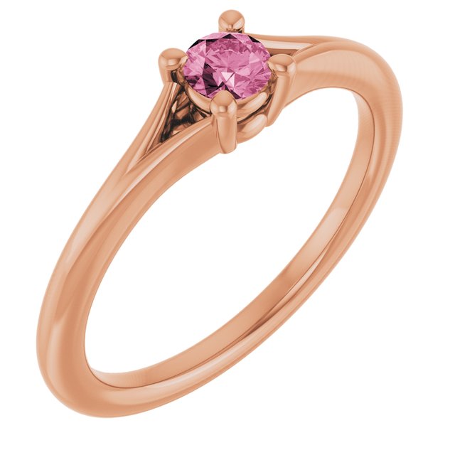 14K Rose Natural Pink Tourmaline Youth Solitaire Ring