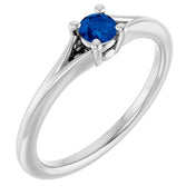 14K White Natural Blue Sapphire Youth Solitaire Ring