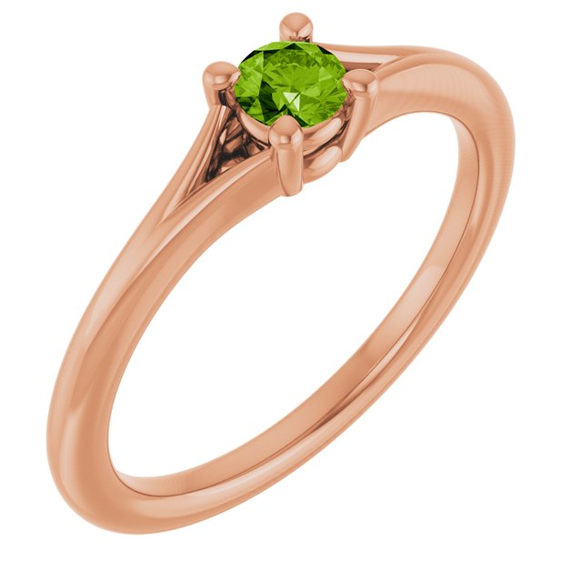 14K Rose Natural Peridot Youth Solitaire Ring