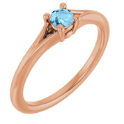 14K Rose Natural Aquamarine Youth Solitaire Ring