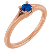 14K Rose Natural Blue Sapphire Youth Solitaire Ring