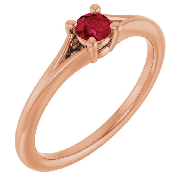14K Rose Lab-Grown Ruby Youth Solitaire Ring