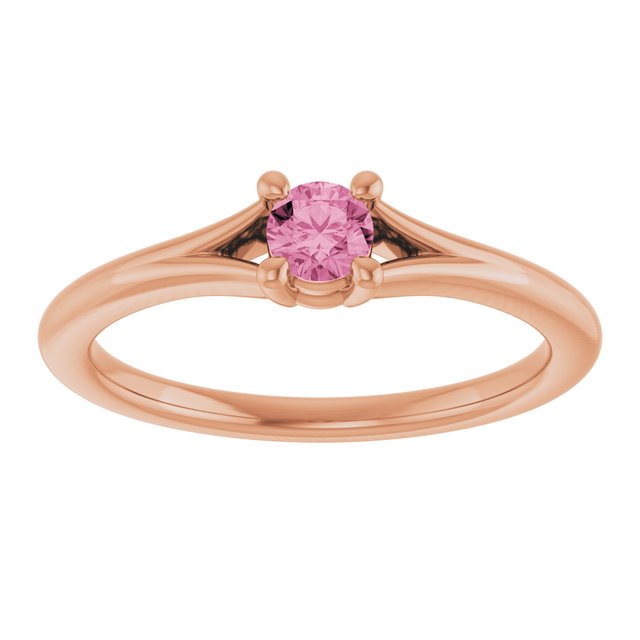 14K Rose Natural Pink Tourmaline Youth Solitaire Ring
