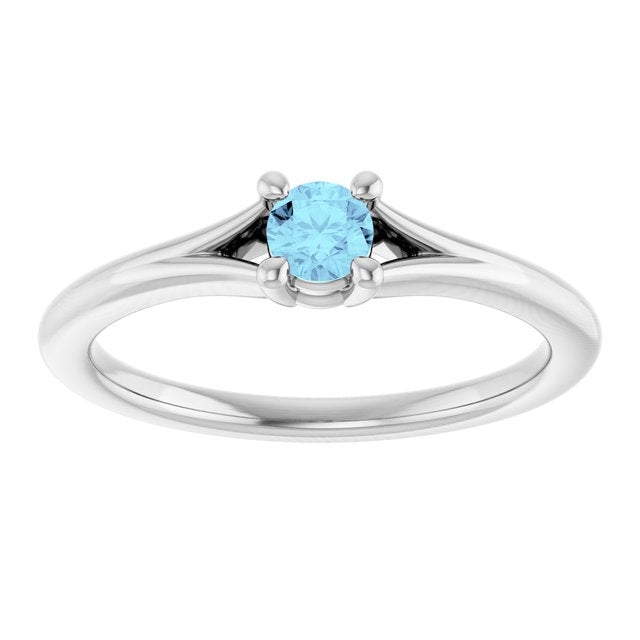 Platinum Natural Aquamarine Youth Solitaire Ring