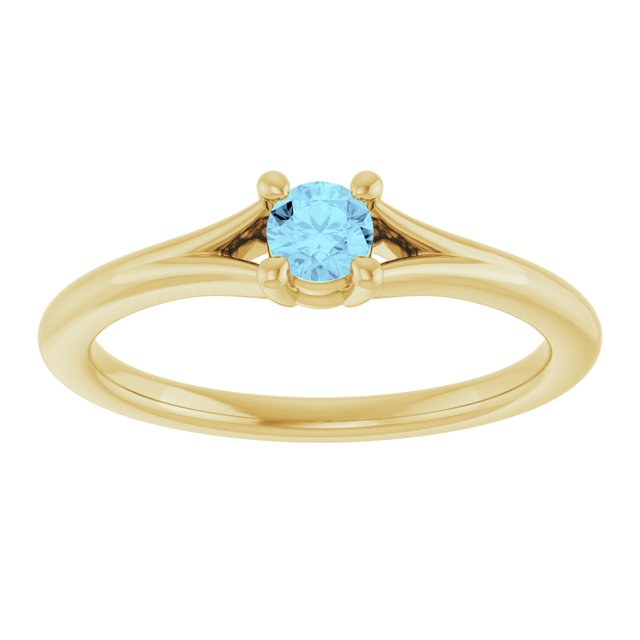 14K Yellow Natural Aquamarine Youth Solitaire Ring