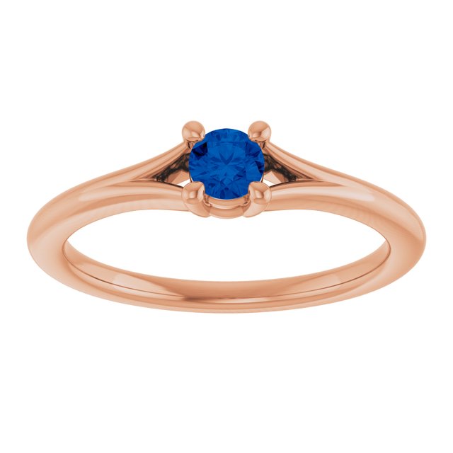 14K Rose Lab-Grown Blue Sapphire Youth Solitaire Ring