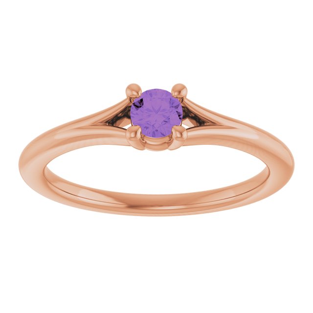 14K Rose Natural Amethyst Youth Solitaire Ring