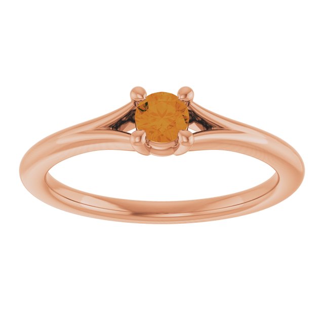 14K Rose Natural Citrine Youth Solitaire Ring