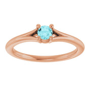 14K Rose Natural Blue Zircon Youth Solitaire Ring