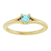 14K Yellow Natural Blue Zircon Youth Solitaire Ring