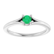 Sterling Silver Lab-Grown Emerald Youth Solitaire Ring