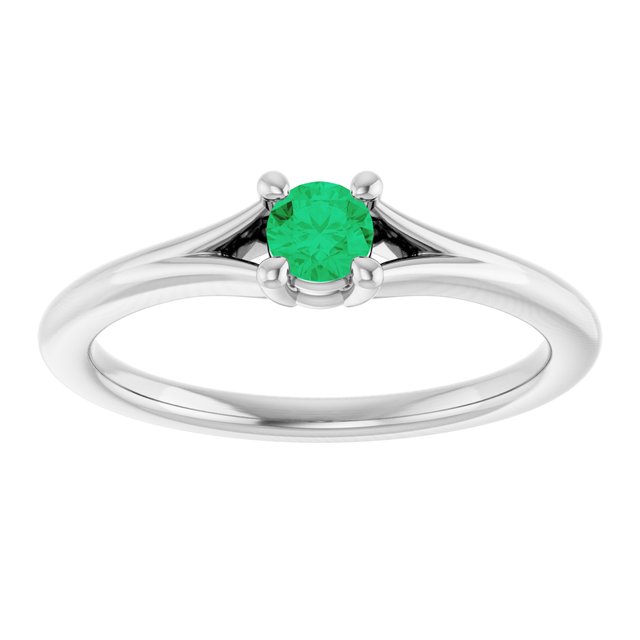 Sterling Silver Lab-Grown Emerald Youth Solitaire Ring