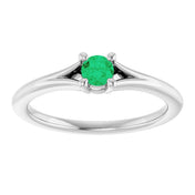 14K White Natural Emerald Youth Solitaire Ring