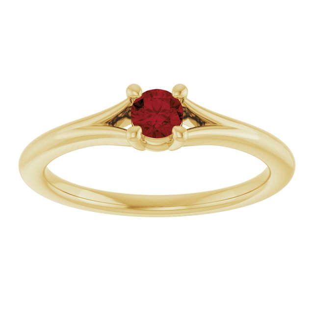 14K Yellow Natural Mozambique Garnet Youth Solitaire Ring