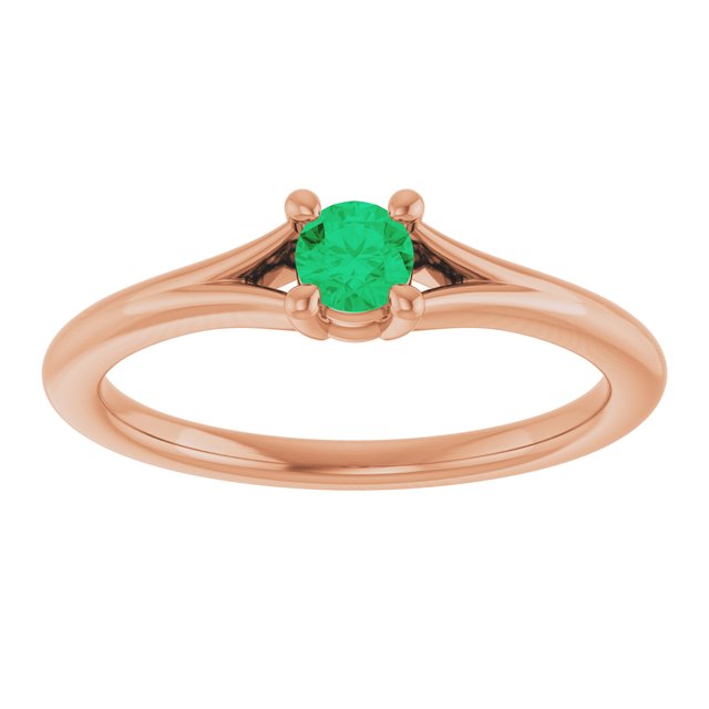 14K Rose Lab-Grown Emerald Youth Solitaire Ring