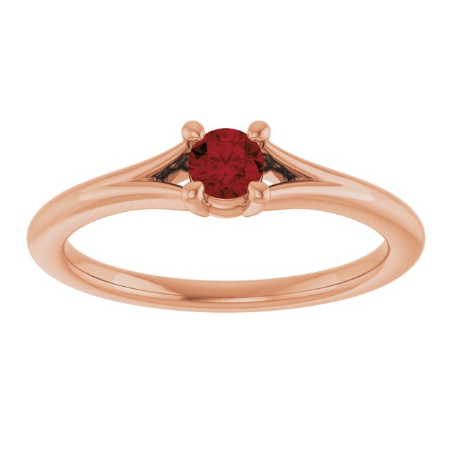 14K Rose Natural Mozambique Garnet Youth Solitaire Ring