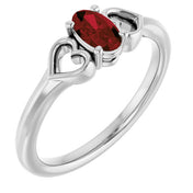 Sterling Silver Natural Mozambique Garnet Youth Heart Ring