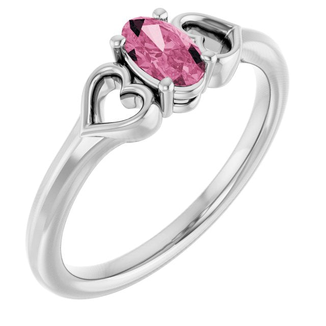 Sterling Silver Natural Pink Tourmaline Youth Heart Ring