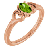 14K Rose Natural Peridot Youth Heart Ring