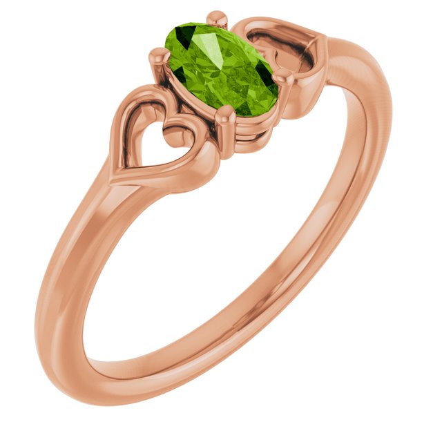 14K Rose Natural Peridot Youth Heart Ring