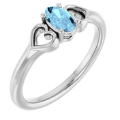 14K White Natural Aquamarine Youth Heart Ring