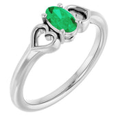 Sterling Silver Natural Emerald Youth Heart Ring