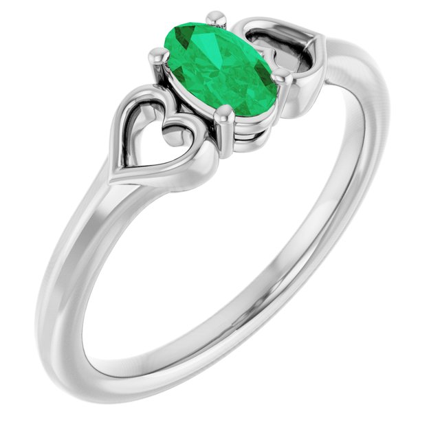 Sterling Silver Natural Emerald Youth Heart Ring